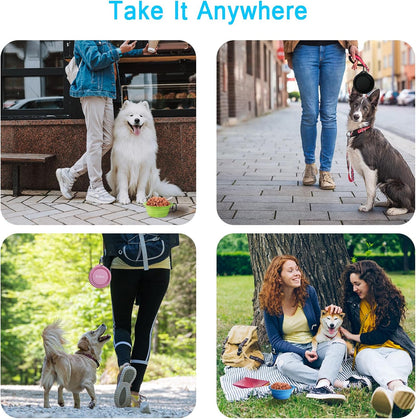 2-Pack Silicone Collapsible Dog Bowls, BPA Free Dishwasher Safe, Portable Foldable Expandable Travel Bowl, Food Water Feeding Cup Dish for Dogs Cats with 2 Carabiners (Purple, Pink)